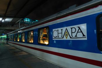Luxurious cabin interior with leather seats and modern amenities on the Chapa Express Train Hanoi to Lao Cai Sapa