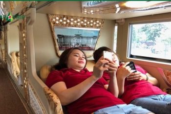 Luxurious cabin interior with leather seats and modern amenities on the Sao Viet Open Tour bus from Hanoi to Sapa