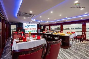 Luxurious dining area on Diamond Daily Cruise in Ha Long Bay