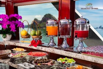 Buffet and drink station on Diamond Daily Cruise in Ha Long Bay