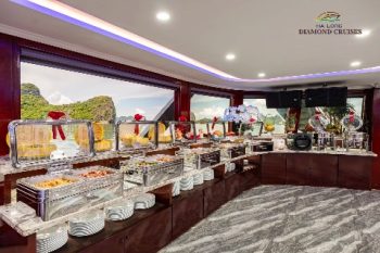 Buffet setup on Diamond Daily Cruise, Ha Long Bay