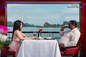 Romantic dining setup on Diamond Daily Cruise, Ha Long Bay