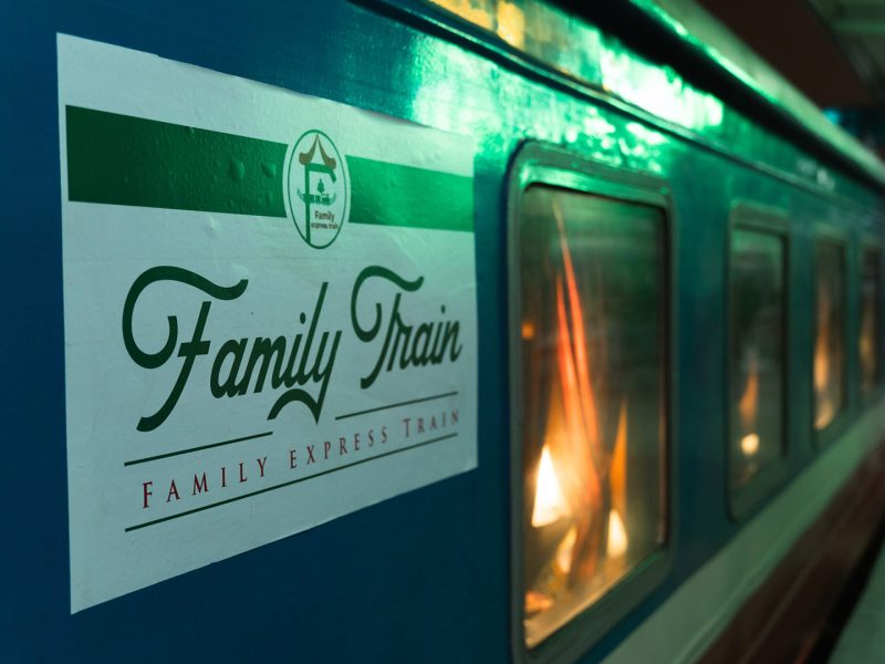 Luxurious cabin interior with leather seats and modern amenities on the Family Express Train Hanoi to Lao Cai Sapa