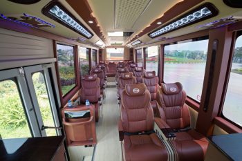 Luxurious interior of a 16-seater Felix Limousine used for Hanoi to Halong Bay transfers