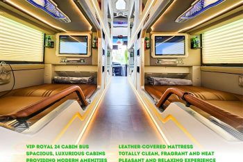 Luxurious VIP Royal 24 cabin bus interior with modern amenities from Hanoi to Sapa