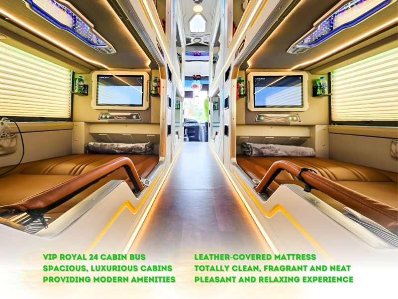 Luxurious VIP Royal 24 cabin bus interior with modern amenities from Hanoi to Sapa