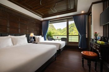 Luxurious twin cabin with ocean view on La Casta Regal Cruise in Ha Long Bay