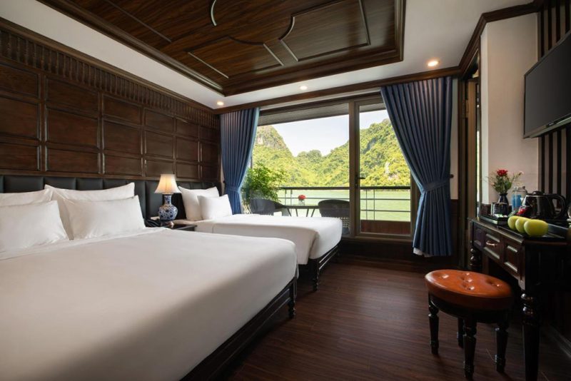 Luxurious twin cabin with ocean view on La Casta Regal Cruise in Ha Long Bay