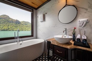 Luxurious bathroom with ocean view on La Casta Regal Cruise in Ha Long Bay