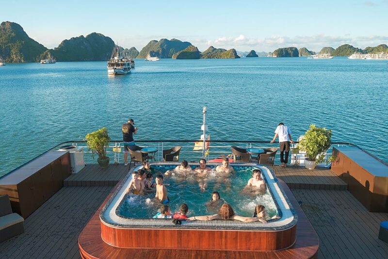 Hot tub on deck of La Casta Regal Cruise in Ha Long Bay