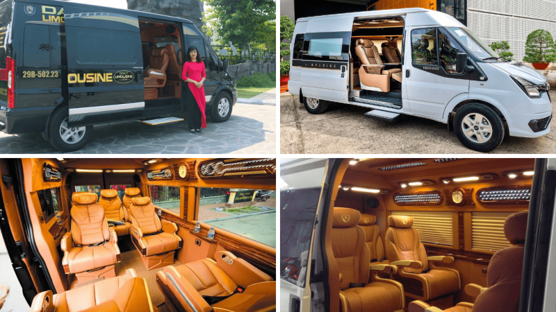 Luxurious limousine van interiors and exteriors for Hanoi to Ha Long Bay tours