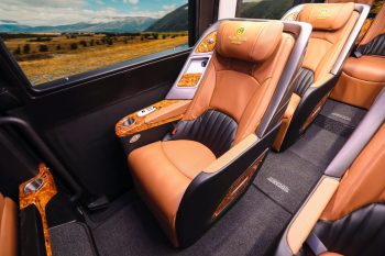 Luxurious leather seats in a limousine van for tours from Hanoi to Ha Long Bay