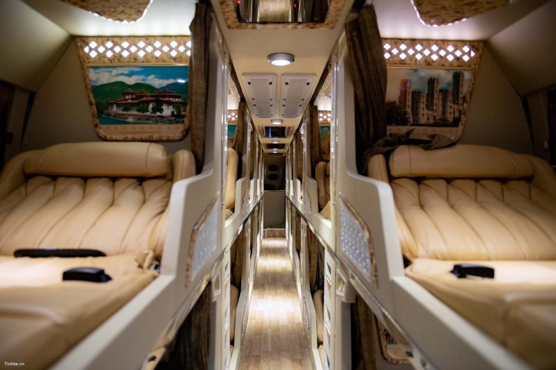 Luxurious cabin interior with leather seats and modern amenities on the Sao Viet Open Tour bus from Hanoi to Sapa