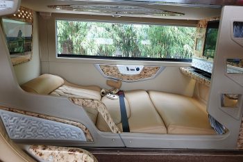 Luxurious cabin interior with leather seats and modern amenities on the Sao Viet Open Tour bus from Hanoi to Sapa