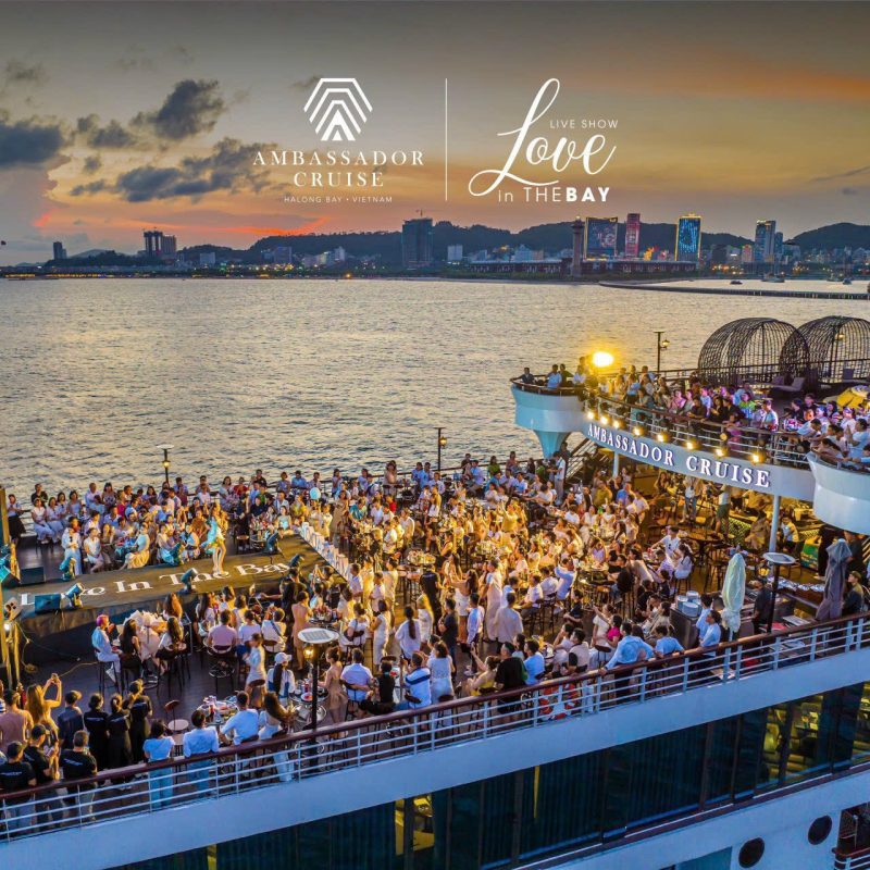 Live music event on Ambassador Cruise in Ha Long Bay at sunset