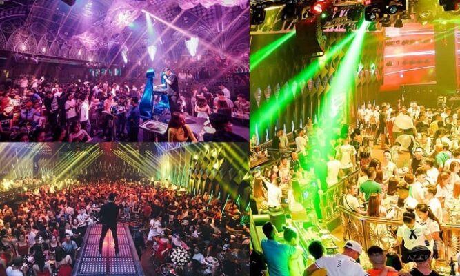 Vibrant bar party with live music and lights in Ha Long Bay