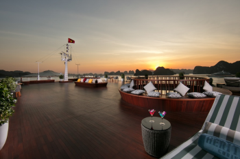 Sunset view from the deck of Heritage Cruise Binh Chuan in Ha Long Bay