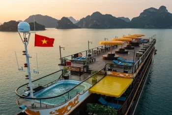 Sunset view from the deck of Nostalgia Cruise in Ha Long Bay