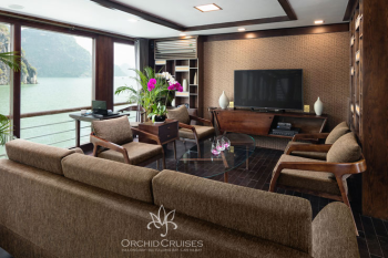 Luxurious living area on Orchid Classic Cruise in Ha Long Bay
