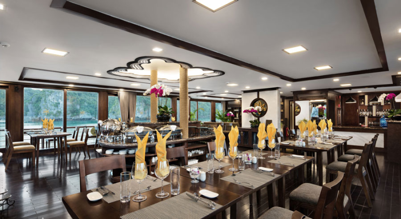 Elegant dining area on Orchid Classic Cruise in Ha Long Bay