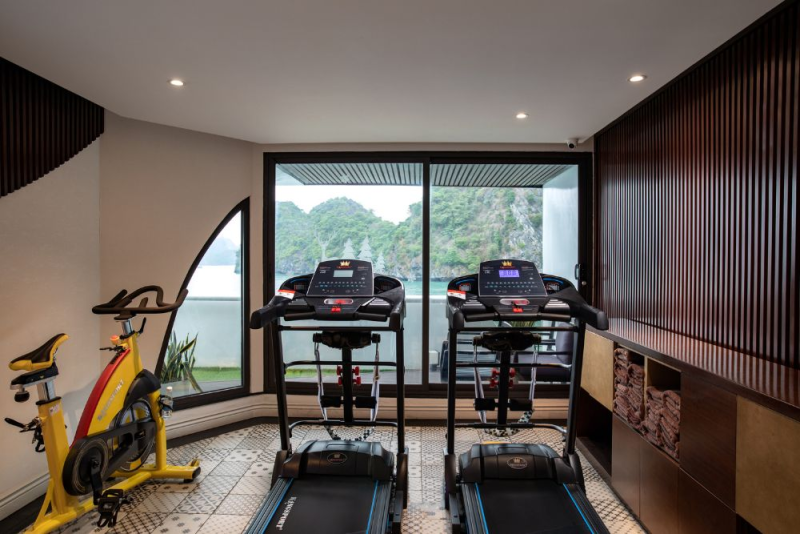 Stellar of Seas Cruise Departure Halong International Pier gym room ocean view fitness cruise ship Vietnam tour private trip transfer car Halong Bay tours Luxco Travel