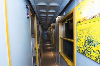 Luxurious cabin interior with leather seats and modern amenities on the Laman Express Train Hanoi to Lao Cai Sapa