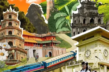 Composite image of military history sites in Hanoi, showcasing Vietnam's historical landmarks and heritage.