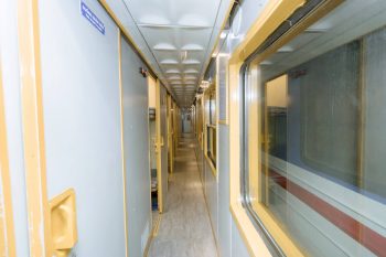 Luxurious cabin interior with leather seats and modern amenities on the Laman Express Train Hanoi to Lao Cai Sapa