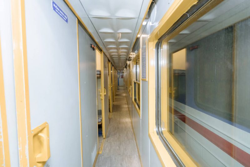 Luxurious cabin interior with leather seats and modern amenities on the Laman Express Train Hanoi to Lao Cai Sapa