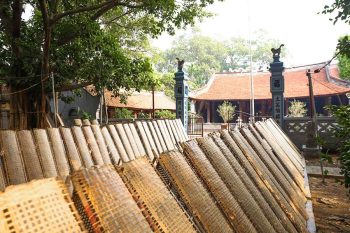 Traditional bamboo frames drying in Tho Ha village, reflecting Vietnamese craftsmanship and culture.