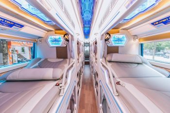 Luxurious cabin interior with leather seats and modern amenities on the G8 Open Tour bus from Hanoi to Sapa