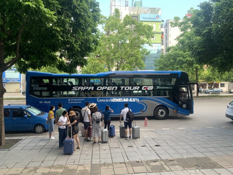 Luxurious cabin interior with leather seats and modern amenities on the G8 Open Tour bus from Hanoi to Sapa