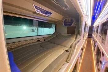Luxurious cabin interior with leather seats and modern amenities on the G8 Open Tour bus from Hanoi to Sapa